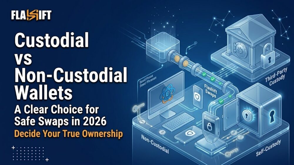 3D concept art comparing custodial exchange security with non-custodial wallet sovereignty.