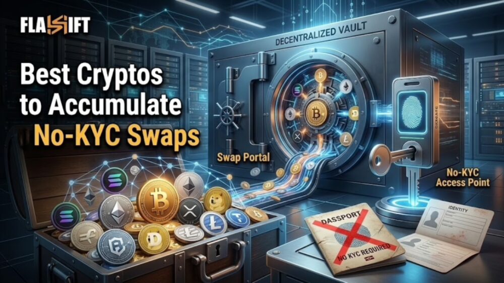 3D digital illustration of top cryptocurrency asset allocation and direct non-custodial cross-chain swapping.