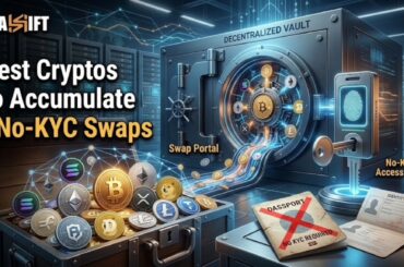 3D digital illustration of top cryptocurrency asset allocation and direct non-custodial cross-chain swapping.
