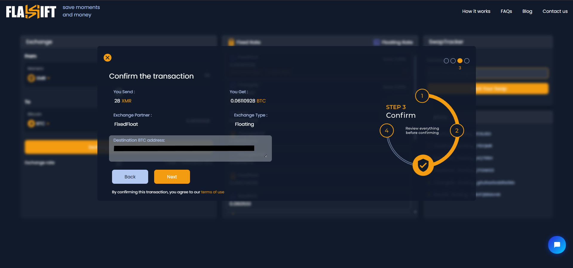 Flashift Exchange Step 3