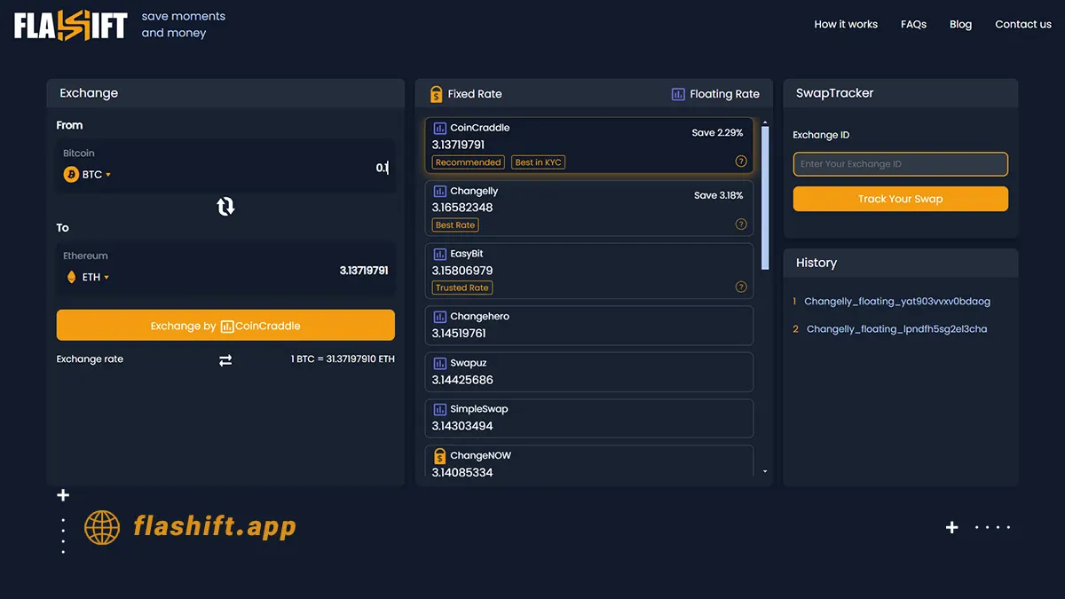 Flashift’s unique features for instant trades between currencies