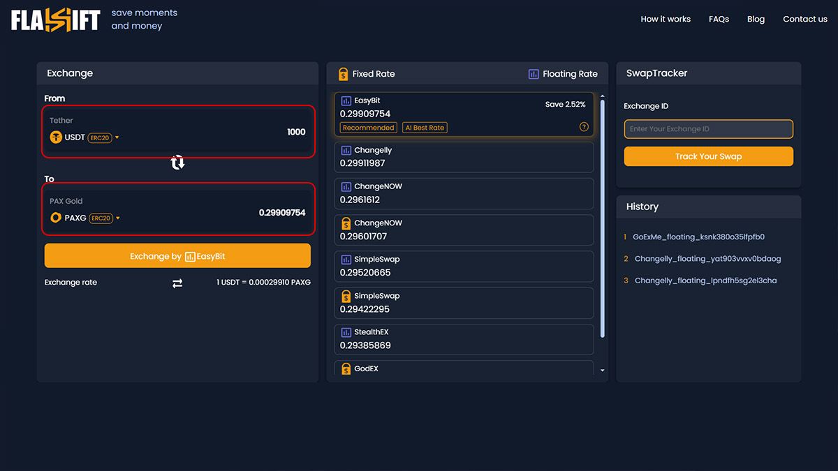 Buy PAXG Using Flashift.app 1