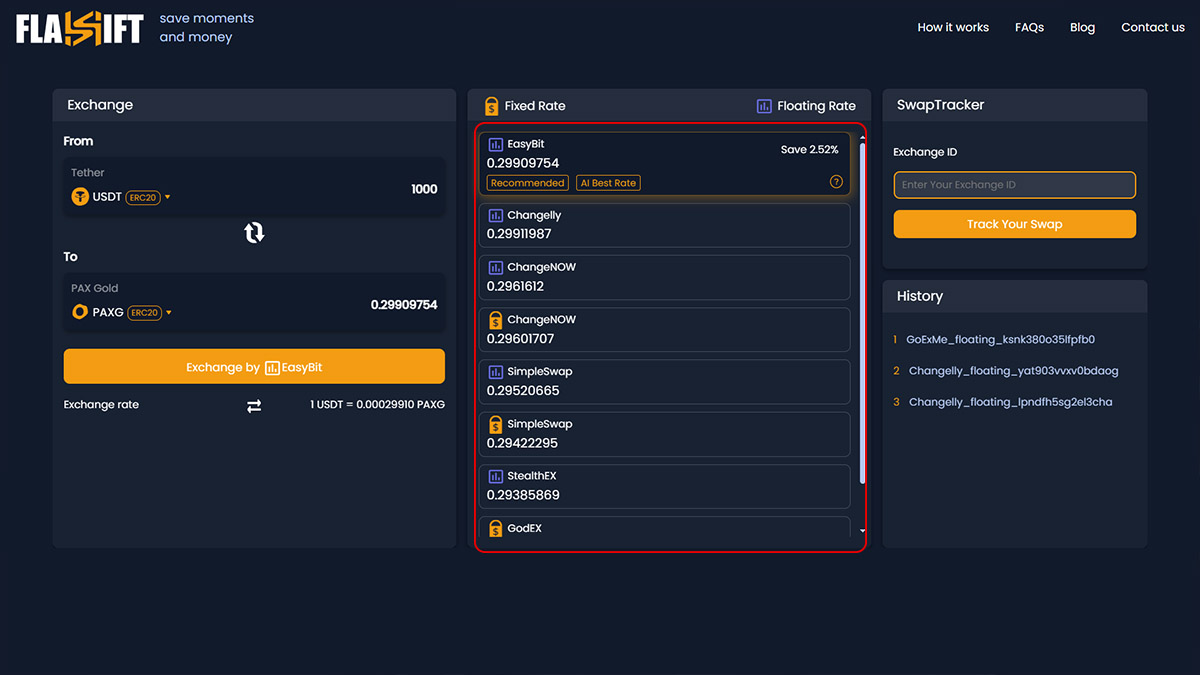 Buy PAXG Using Flashift.app 2
