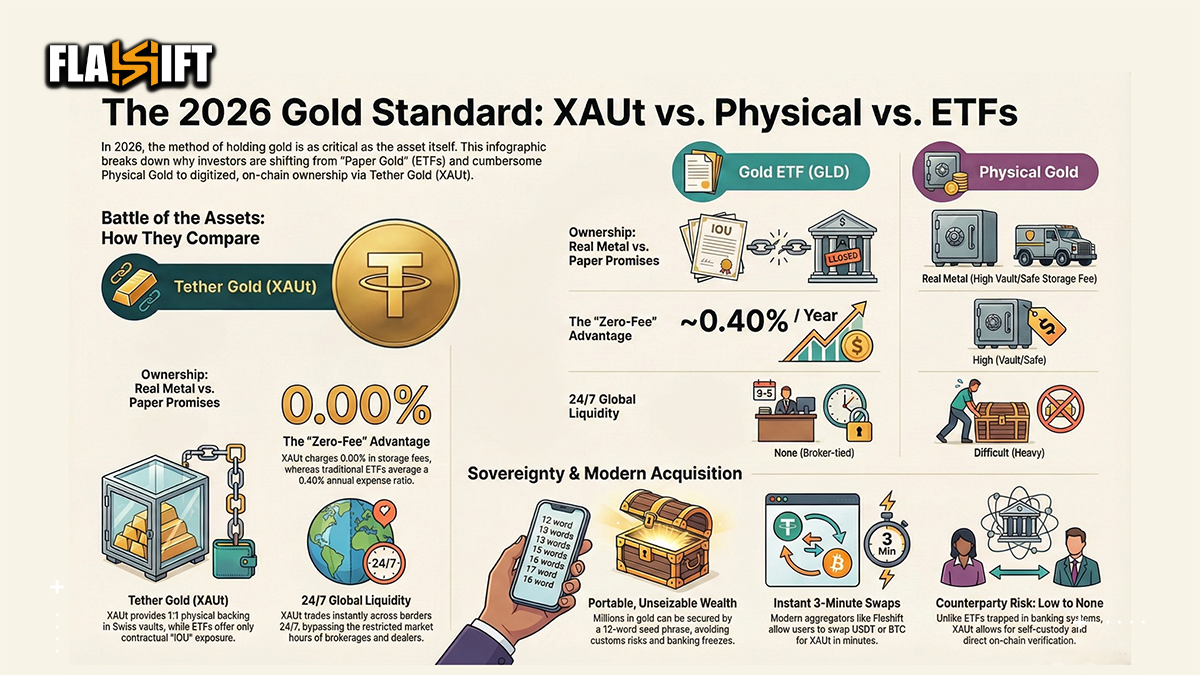 Differences Between the XAUt, Physical Gold and Gold ETF