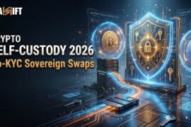 3D visualization of self-custody financial sovereignty and secure no-KYC crypto swapping.