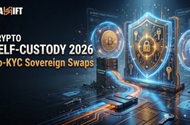 3D visualization of self-custody financial sovereignty and secure no-KYC crypto swapping.