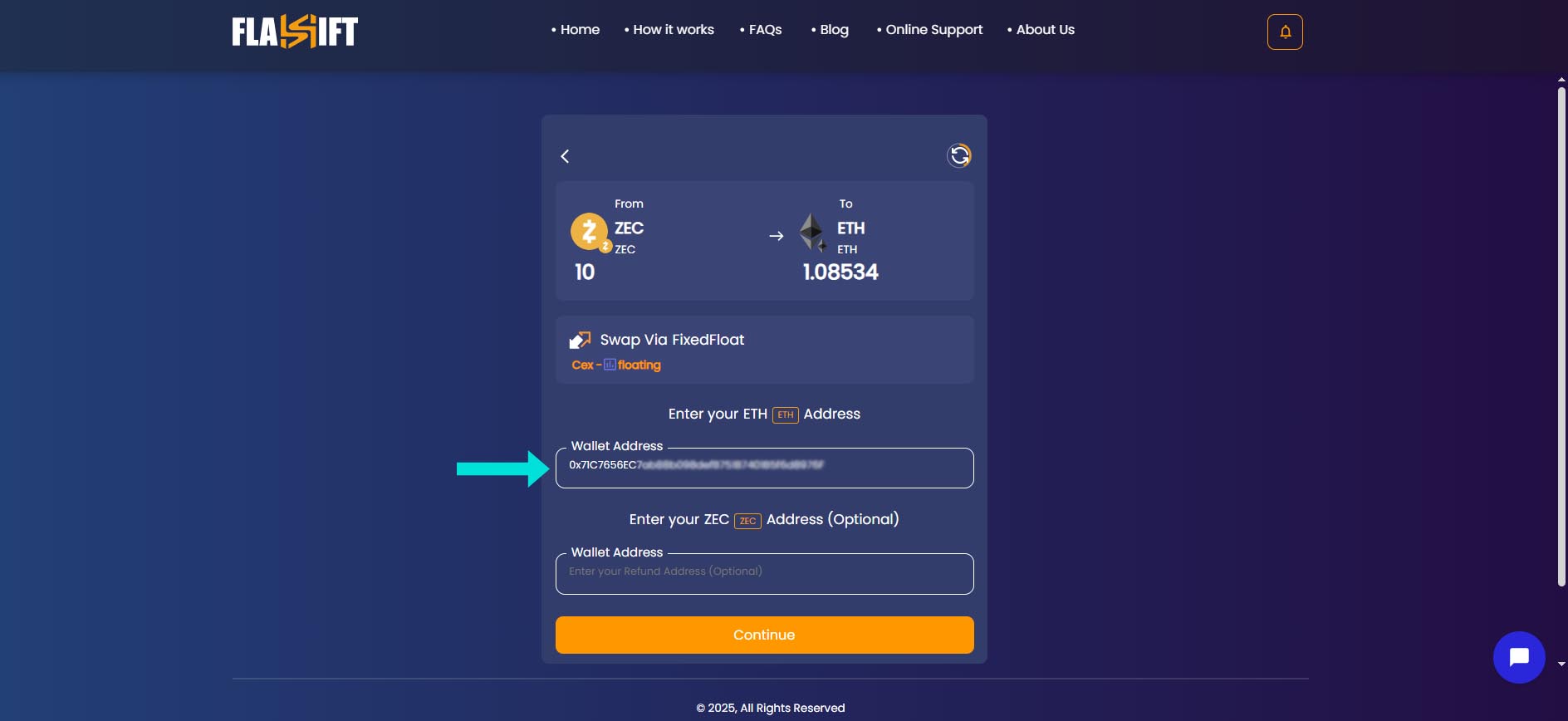 bridge ZEC via Flashift 4
