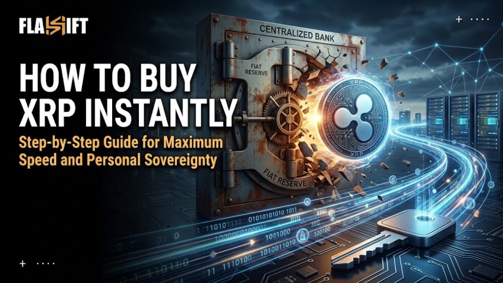 3D illustration of buying XRP instantly and securely moving it to a self-custodial wallet.