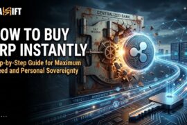 3D illustration of buying XRP instantly and securely moving it to a self-custodial wallet.
