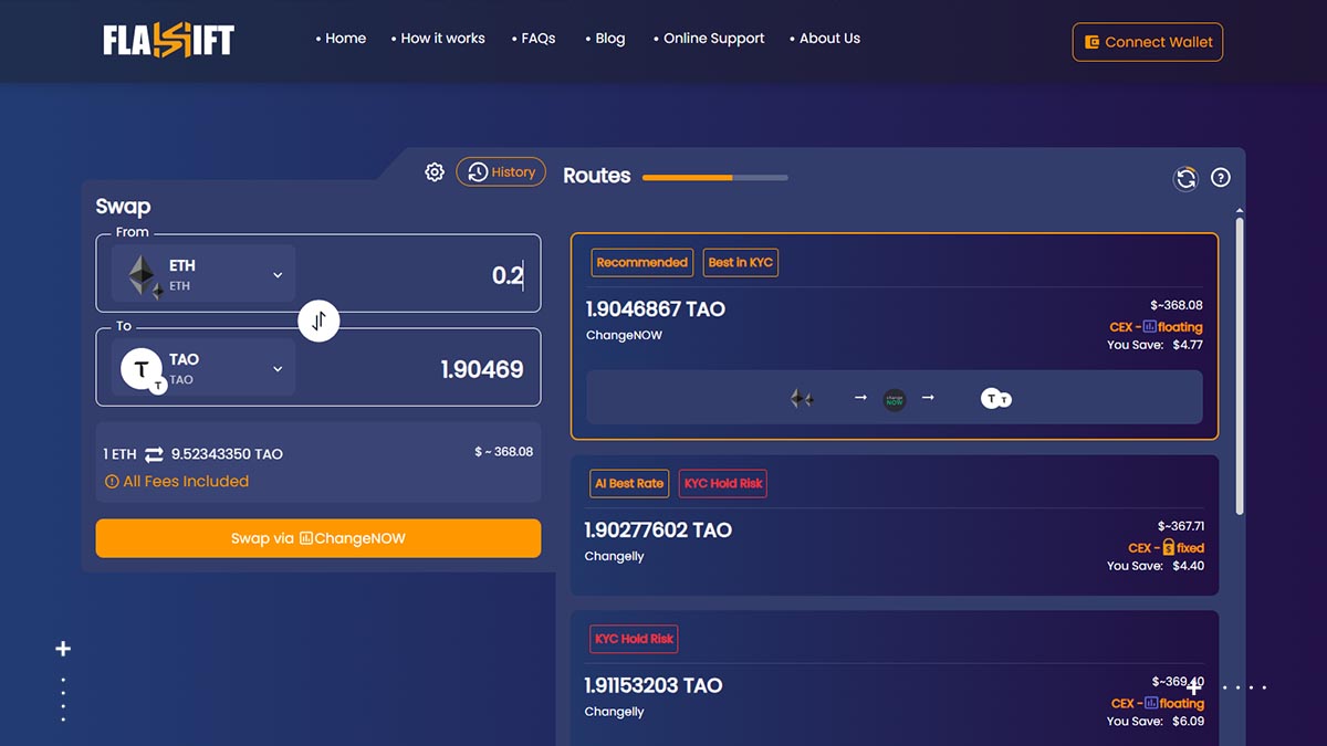 Flashift Smart Routing finding best swap route