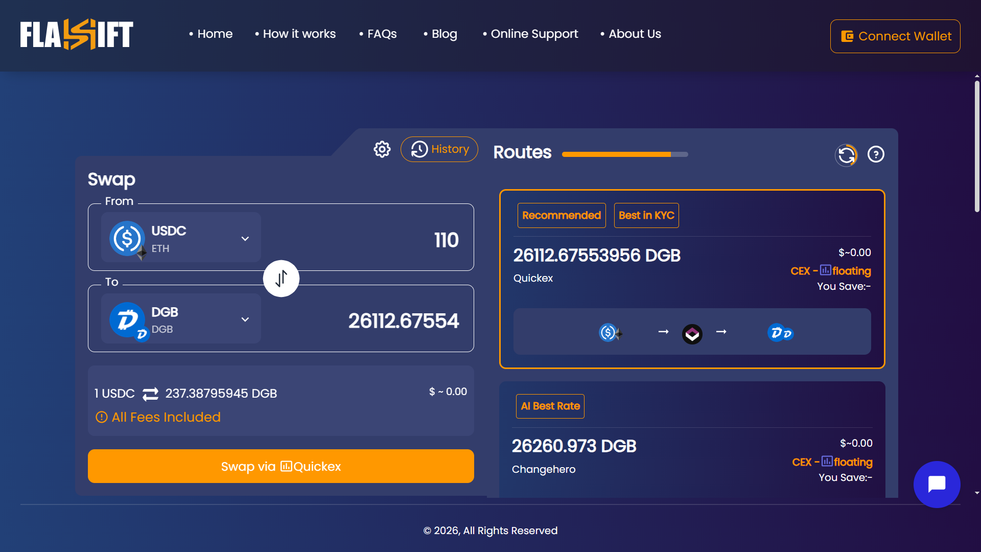 Swap USDC to DGB without KYC on Flashift (1)