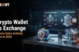Visual comparison of a centralized crypto exchange versus a secure self-custodial crypto wallet.