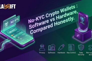 Comparison of hardware and software no-KYC crypto wallets connected to Flashift AI routing.
