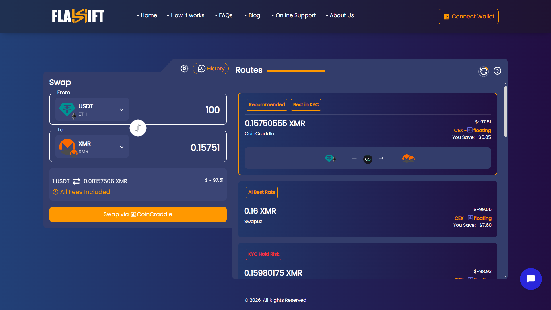 Real USDT to XMR swap screenshot