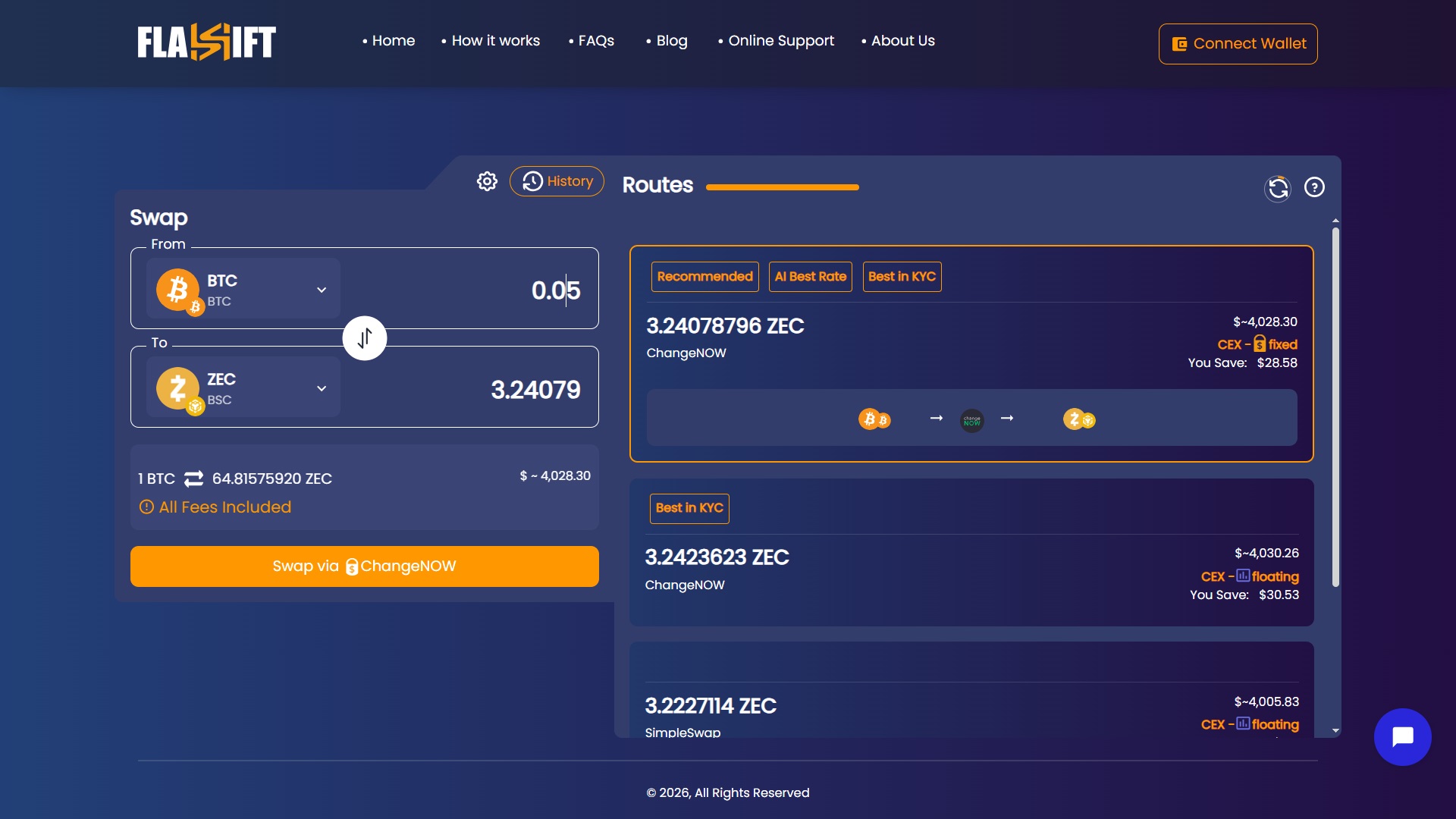 Swap your crypto assets to ZCASH via Flashift (Real screenshot)